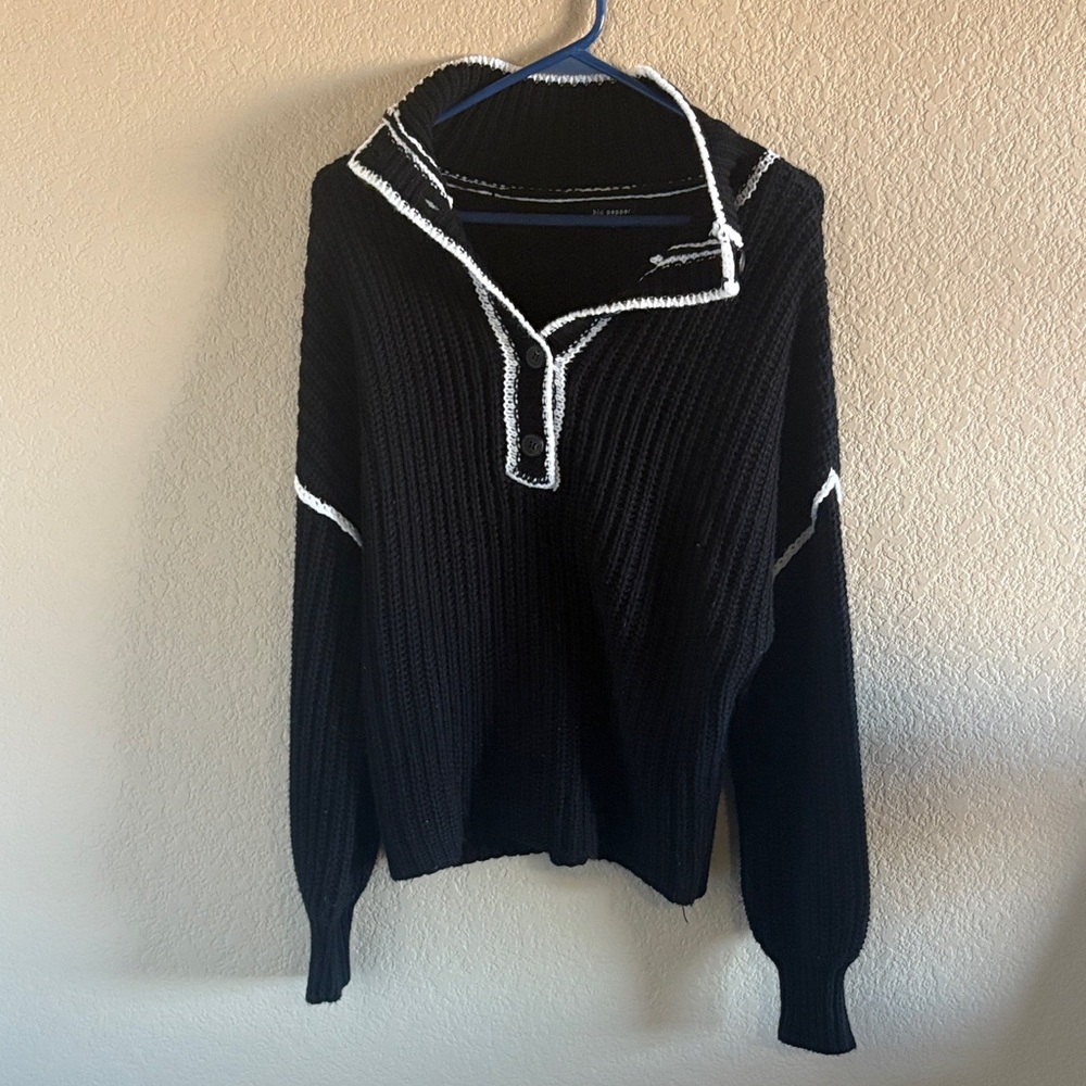 Blu Pepper Black and White Zip-Up Sweater